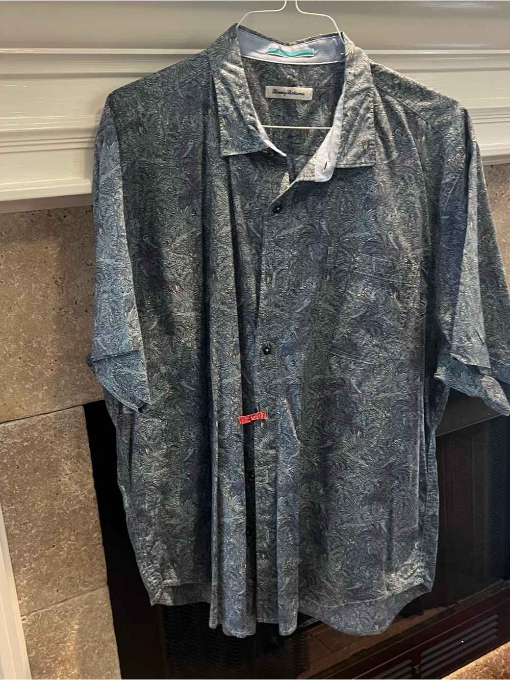 Tommy Bahama Teal and Light Blue Paisley Camp Shirt xxl
